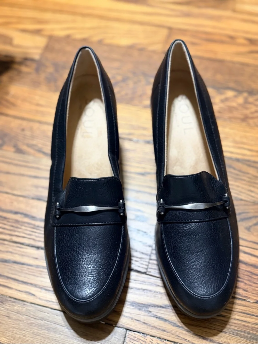NWOB SOUL Naturalizer Achieve Black Wedge Loafers Women’s 10M Metal Bit Comfort